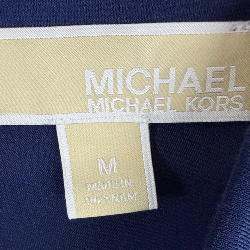 Michael Kors Navy Grommet Lace Up Shoulder Shift Dress Medium Gold
